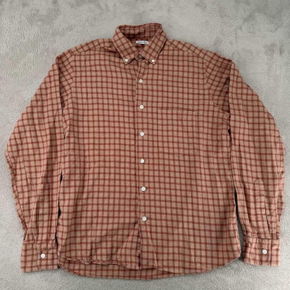 Steven Alan Mens Medium Brown Plaid Button Down Shirt Preowned Long Sleeve